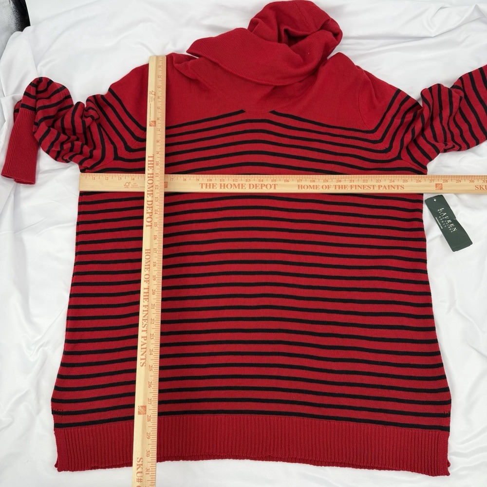 Lauren Ralph Lauren Sz 3X Red Black Striped Wool‎ Blend Cowl Neck Tunic Sweater - Picture 7 of 8
